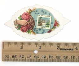Antique Victorian Calling Card Frank L. Lawrence Fan Roses 1800s - £6.32 GBP