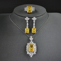 2022 New Yellow Color Rectangle Jewelry Sets for Women Anniversary Gift Jewelry  - £25.40 GBP
