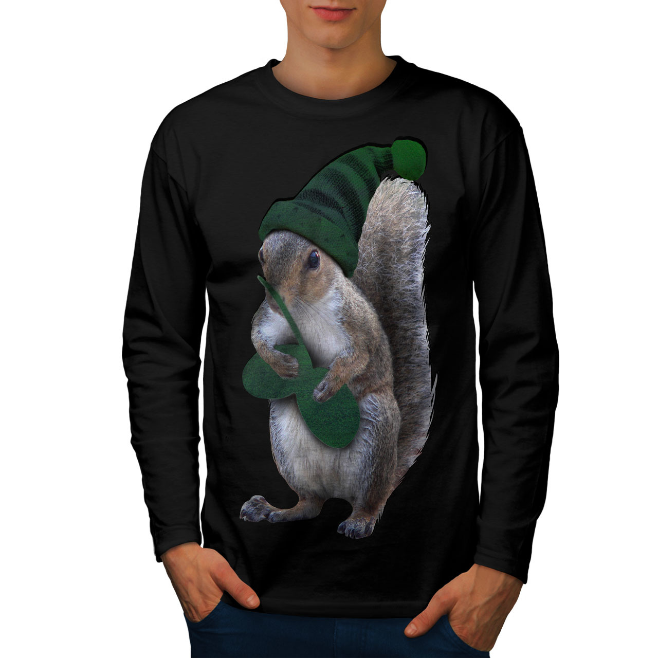 Primary image for Green Squirrel Hat Tee Nut Dwarf Men Long Sleeve T-shirt