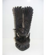 Vintage Hand Carved One Piece Dark Wood 14&quot; Tall Eagle 1-a - €84,43 EUR