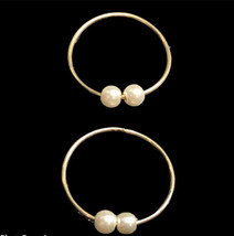 vintage 10k yellow gold pearl contins small hoop earrings - £99.91 GBP