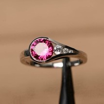 3 Karat Rubin Edelstein Zertifiziert Handgemacht Sterling Silber Halo Damen Ring - £59.85 GBP