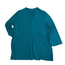 Eileen Fisher Women Teal Green V Neck Half 3/4 Sleeve Flowy Top Blouse W... - $23.99