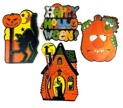 4 Vtg Halloween Die Cut Out Cardboard Decorations 2 are Beistle Made USA - £17.88 GBP