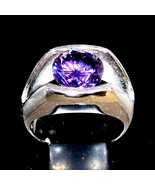 Sterling silver Solitaire ring with a Shiny Purple CZ stone high polishe... - £68.45 GBP