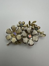 Vintage Coro Flower Brooch Green White Iridescent Excellent Condition 6.6cm - £77.29 GBP