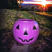 General Foam Jackolantern Purple Pumpkin Plastic Candy Bucket Halloween Vtg USA - £11.06 GBP