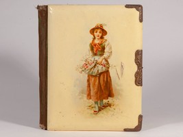 Antique Vintage Victorian Celluloid Photo Album - Young Girl Holding Flowers - £37.36 GBP