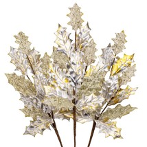 3 Pcs Christmas Glitter Leaves Holly Picks 25 Inch Artificial Tropical Leaf Spar - £26.54 GBP