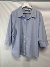 Kim Rogers Blue, White Striped Button Front Shirt Top Blouse Stretch Cot... - $24.72