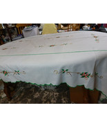 Christmas Tablecloth 114&quot;×61&quot; Embroidered edge scallops and design White... - £35.27 GBP