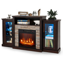 Fireplace TV Stand w/ 18&quot; Electric Fireplace &amp; Led Lights for Tvs up to 65&quot; - £389.66 GBP