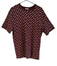 CHAMPION Heritage Spell Out  All-Over Logo Crew Neck Tee Shirt, Maroon Men&#39;s L - £16.81 GBP