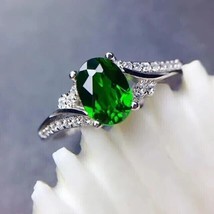 2.20Ct Oval Cut Lab-Created Green Emerald Engagement Ring 14K White Gold Plated - £112.24 GBP