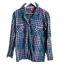 Victoria’s Secret Women’s Blue Purple Check Pajama Sleep Shirt Size Medium - $8.84