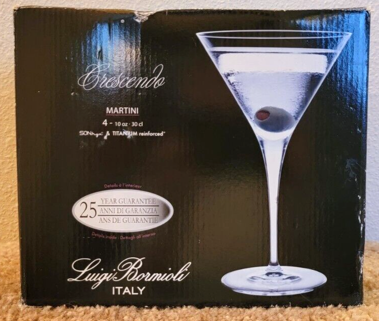 Luigi Bormioli CRESCENDO Set of Four MARTINI Glasses Titanium Reinforced Italy - $27.00