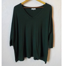PIKO Green V-Neck Tunic Oversize Top 3/4 Slim Sleeves Fits M/L Bamboo Blend - £11.60 GBP