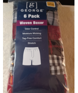 George Mens Woven Boxers 6 Pack Tag-Free Moisture Wicking Stretch LARGE ... - $15.84