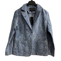 Solitaire Denim Jacket Womens M Blue Embossed Paisley Boho Western Blaze... - $31.32