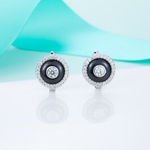 MAIKALE New Fashion Small Round Porcelain Earrings Inlay Cubic Zirconia Stud Ear - £11.19 GBP