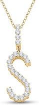 Initial Letter S Alphabet Pendant for Gift 925 Yellow Gold 2.50 CT Round Cut CZ - £37.31 GBP