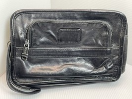 Tumi Alpha travel Toiletry Case Kit Dopp Multi-pocket Shave Bag Black Leather - £70.84 GBP