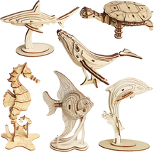 3D Wooden Sea Animal Puzzle - 6 Piece Set Wood Sea Animals - £19.18 GBP
