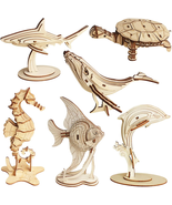3D Wooden Sea Animal Puzzle - 6 Piece Set Wood Sea Animals - £18.93 GBP