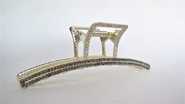 Long art deco gold metal gray crystal hair claw clip for medium fine hair - £10.32 GBP