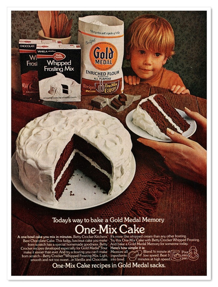 Gold Medal Flour Betty Crocker One-Mix Cake Vintage 1972 Full-Page Magaz... - $9.70