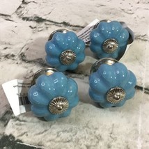 Finial Ceramic Knobs Drawer Pulls Lot Of 4 Turquoise Blue W/Hardware New... - £7.90 GBP