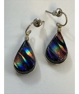 925 Sterling Silver Rainbow Purple Dichroic Glass Tear Drop Earrings - $29.65
