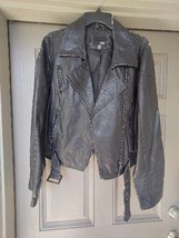 Vintage 90&#39;S Woman&#39;s Faux Leather Biker Jacket Black Moto Zipper Coat SZ L - £29.40 GBP