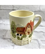 Vintage 3D Coffee Mug Farm Scene Barn Cow Fence  Made in Japan 8 Oz M R ... - $237.66 MXN