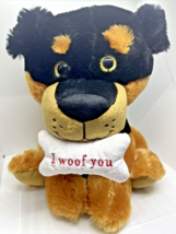 Large Hug &amp; Luv Rottweiler 14” Plush Puppy Dog Holding Bone “I WOOF YOU” Love - $17.59