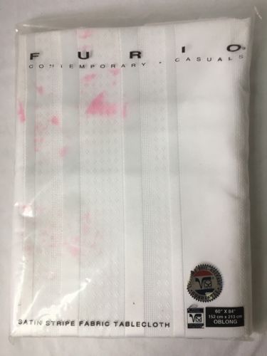 Furio Satin Stripe Fabric Tablecloth White 60x84 Oblong - $9.95