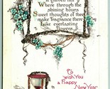 Happy New Year Poem Grape Vine Frame Hourglass Glitter UNP DB Postcard G12 - $2.92