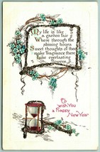 Happy New Year Poem Grape Vine Frame Hourglass Glitter UNP DB Postcard G12 - £2.29 GBP