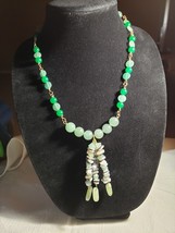 Green 21 Inch Necklace With Pendant Made From Gem Chips And Taiwan Jade - £18.26 GBP