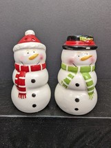 Christmas Snowman 3 1/2&quot; Salt and Pepper Set Red and Green with Stoppers - £7.94 GBP