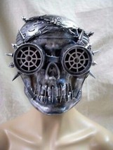Silver Steampunk Skull Mask Spikes Cog Goggles Pirate Apocalyptic Warrior Cyborg - £15.58 GBP