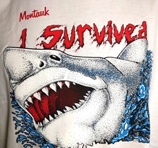 Vintage NOS SHARK I SURVIVED MONTAUK T-Shirt XL 50/50 Mens White JAWS US... - $34.90