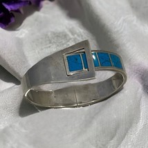 Sterling Silver 925 Mexico Taxco Turquoise Inlay Bangle Bracelet 7” - $138.60