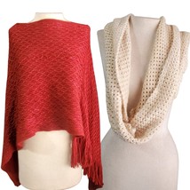 Two Sparkle Scarves Cream Sequin Infinity and Burgundy Sparkle Cape  - £19.78 GBP