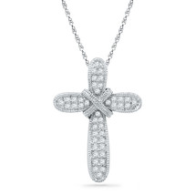 10k White Gold Round Diamond Bound Cross Faith Fashion Pendant 1/8 Ctw - £125.86 GBP