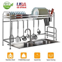 34"/85CM Over Sink Dish Drying Rack Stainless Steel Kitchen Cutlery Shelf Holder - £61.86 GBP