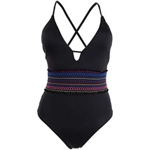 MSRP $88 Bar III Smocked Plunging One-Piece Swimsuit Black Size Large - £6.20 GBP