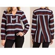 New Entro Serape Woven Overlap Back Shirt Boutique Navy Red Striped Western S - £17.92 GBP