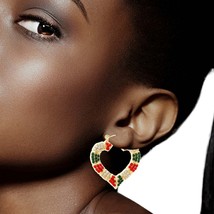 Red and Green Bling Heart Bamboo Hoops - $38.49