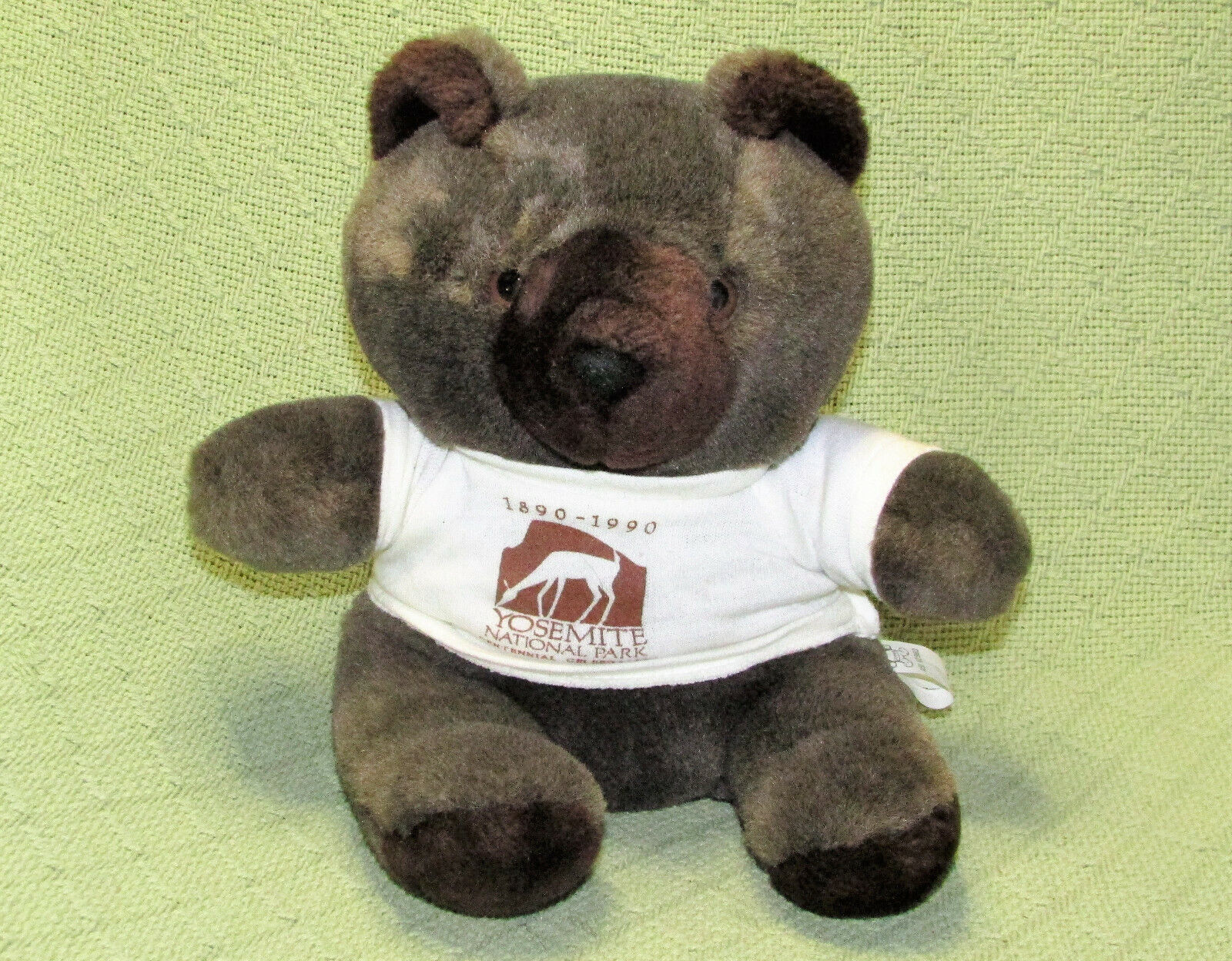 1990 YOSEMITE TEDDY BEAR PLUSH 9" STUFFED ANIMAL BROWN WHITE SHIRT VINTAGE ASI - £8.44 GBP